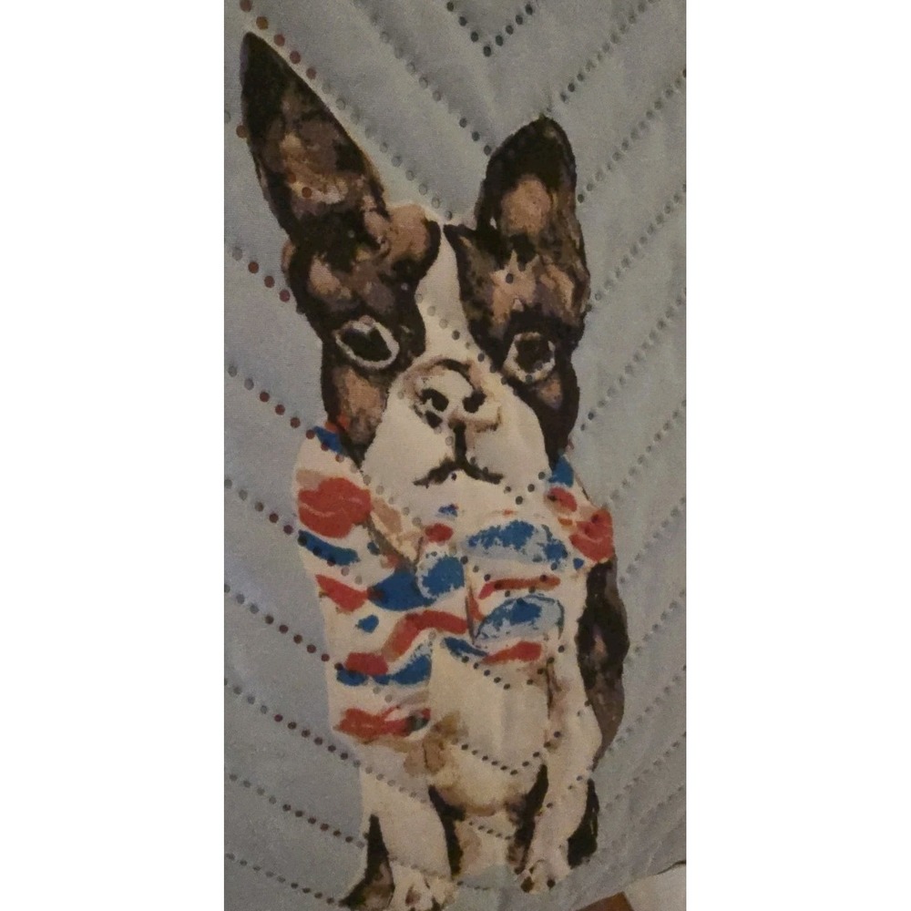 Mainstays Reversible Quilted Tote Bag Dog Print Blue Red Striped Shoulder Bag - Picture 7 of 12